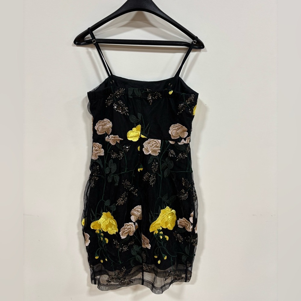 NWT Lulu's Black Dress with Yellow and Beige Floral Embroidery - Picture 2 of 3